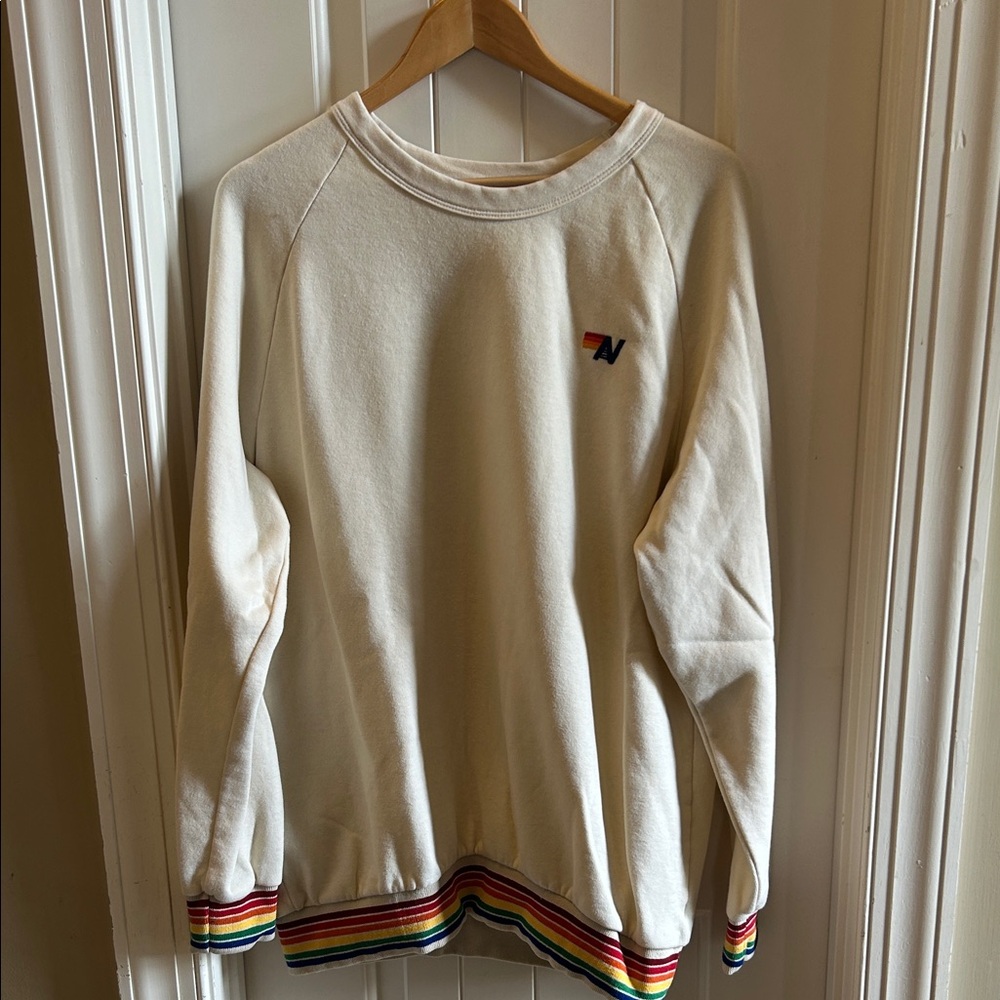 Aviator Nation Cream Sweatshirt with Rainbow Trim